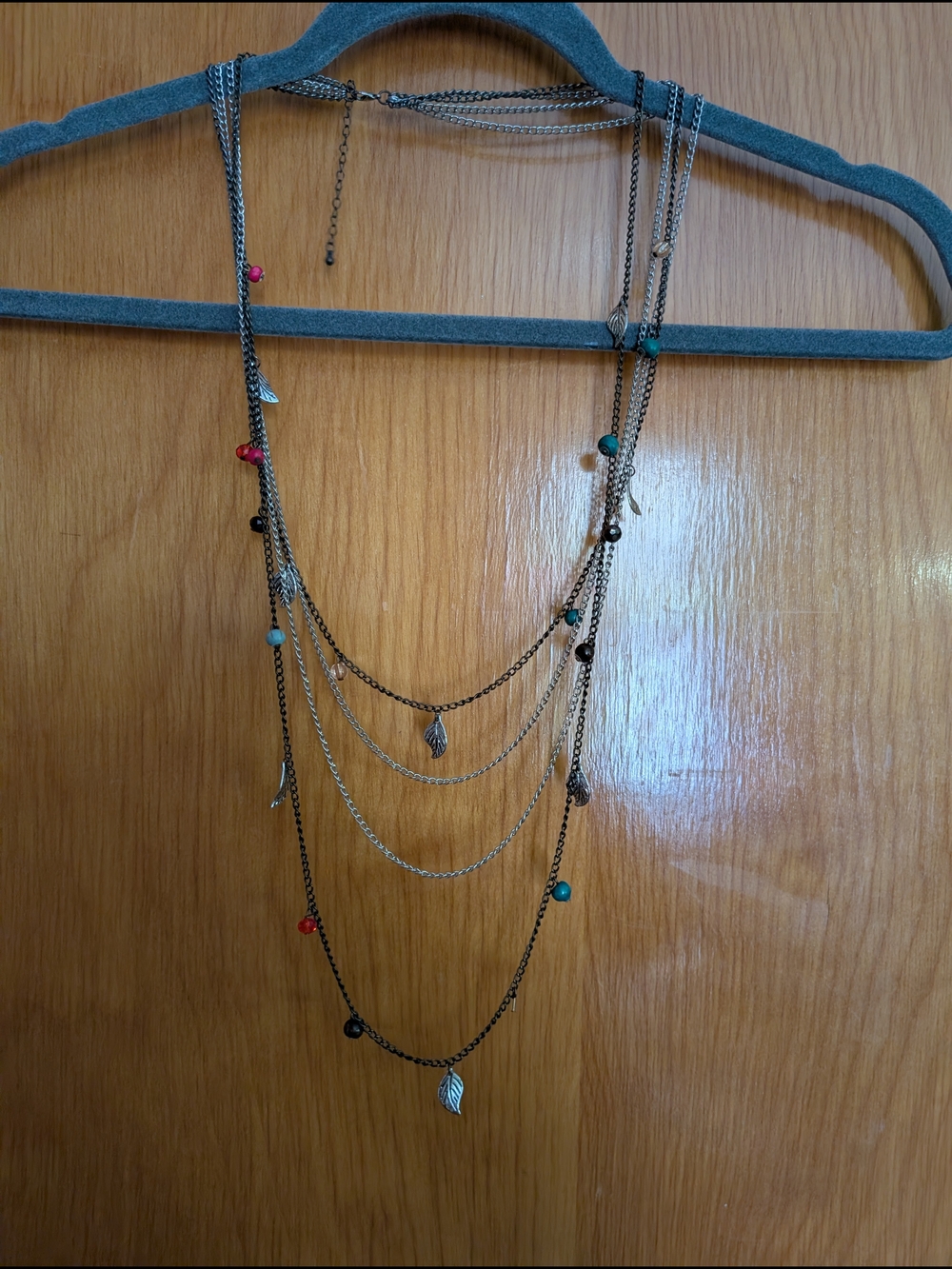 Layered Silver-Tone Necklace with Multicolor Beads